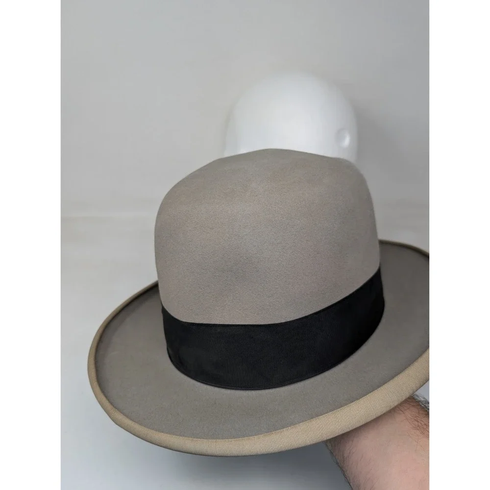 Vintage Stetson Royal DeLux Gray Felt Hat Men's Size 7 Homburg 1940s 1950s